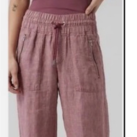 Athleta active leisure linen Dusty Rose Wide Leg Pants size 10P - Picture 2 of 9